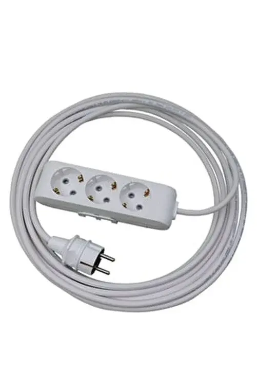 Üçlü Grup Priz Anahtarlı Topraklı 5 Metre Beyaz Seyyar Kablo(3x1,5 Öznur Kablo)