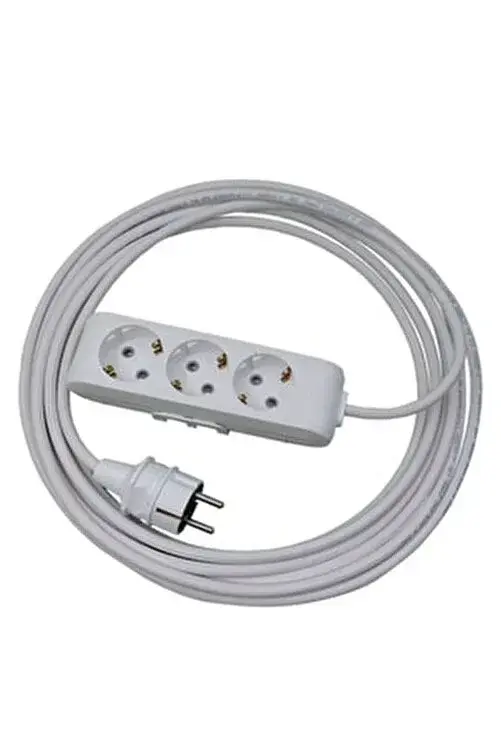 Üçlü Grup Priz Anahtarlı Topraklı 10 Metre Beyaz Seyyar Kablo(3x1,5 Öznur Kablo)