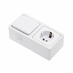 NE-AD Anahtar + Topraklı Priz Sıva Üstü Beyaz