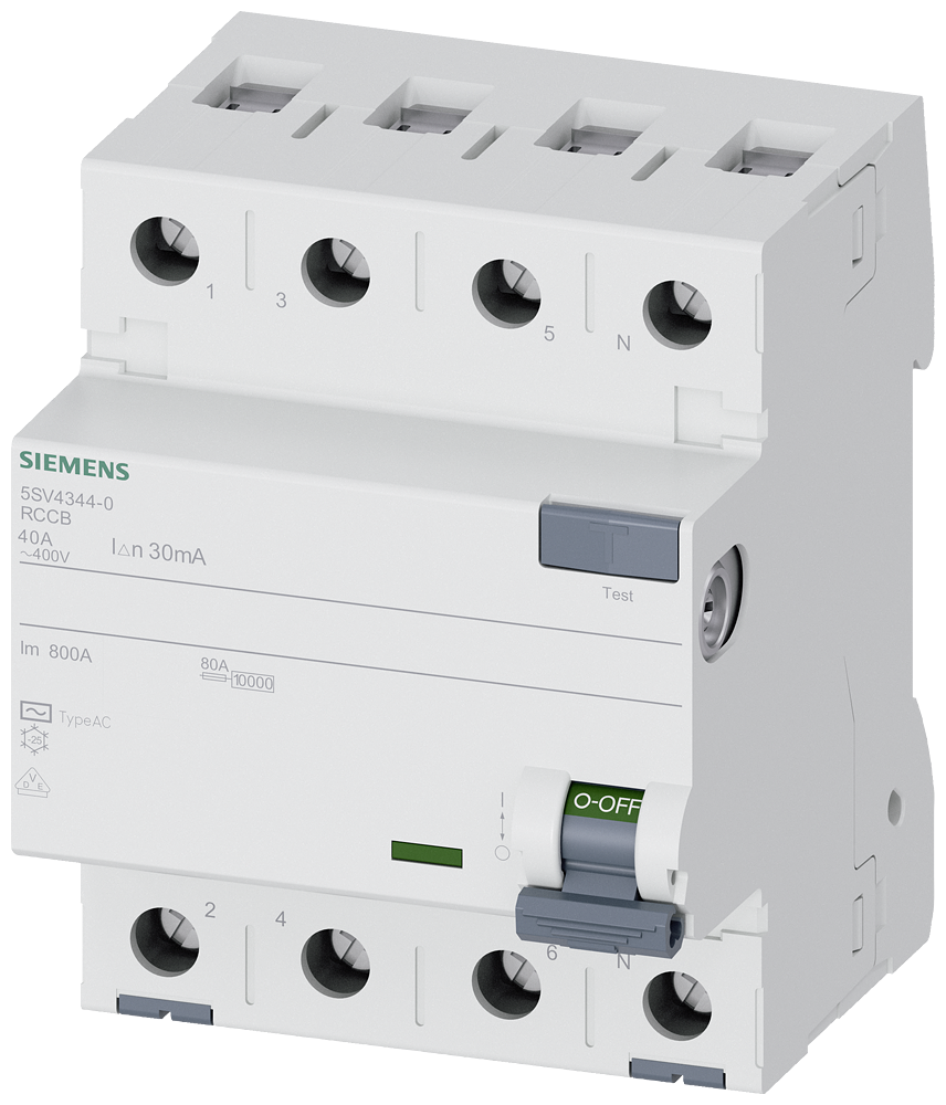 SIEMENS 5SV4344-0 Kaçak Akım Rölesi 40A 30mA 400V 3Faz